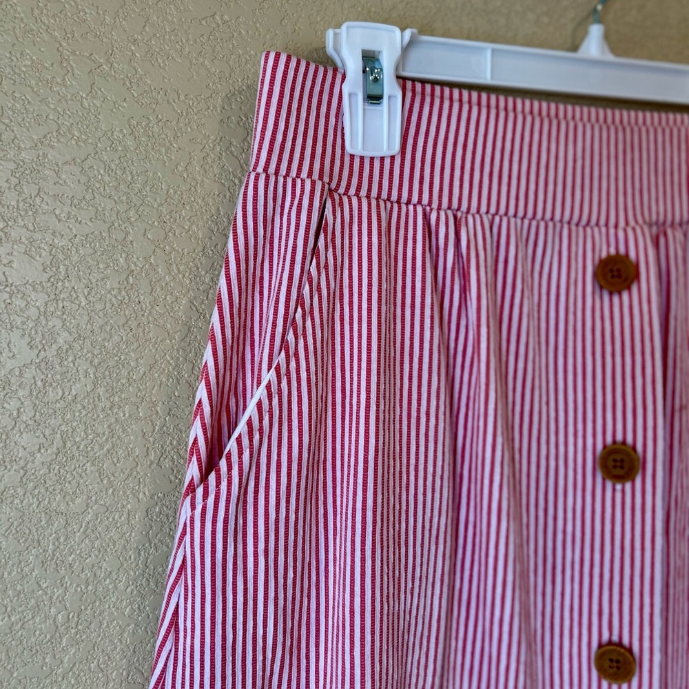 Striped Pink Button-Down Midi Skirt XS with pockets 30.5” length Springy - Picture 3 of 5